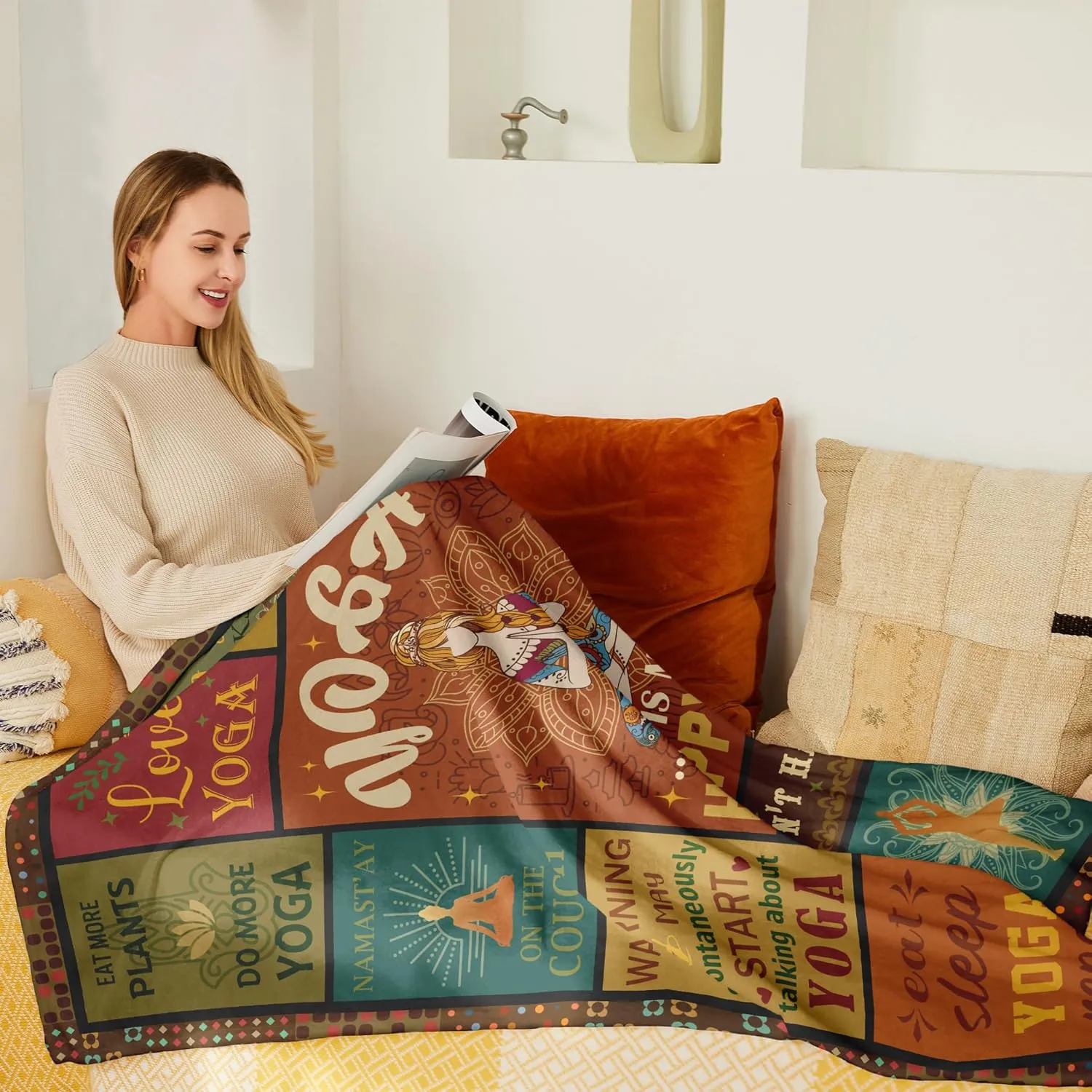 Yoga Gifts for Women Blanket 60"x50", Pilates Lover Gifts Ideas, Yoga Gifts for Yoga Instructor Teacher, Zen Meditation Gift Throws