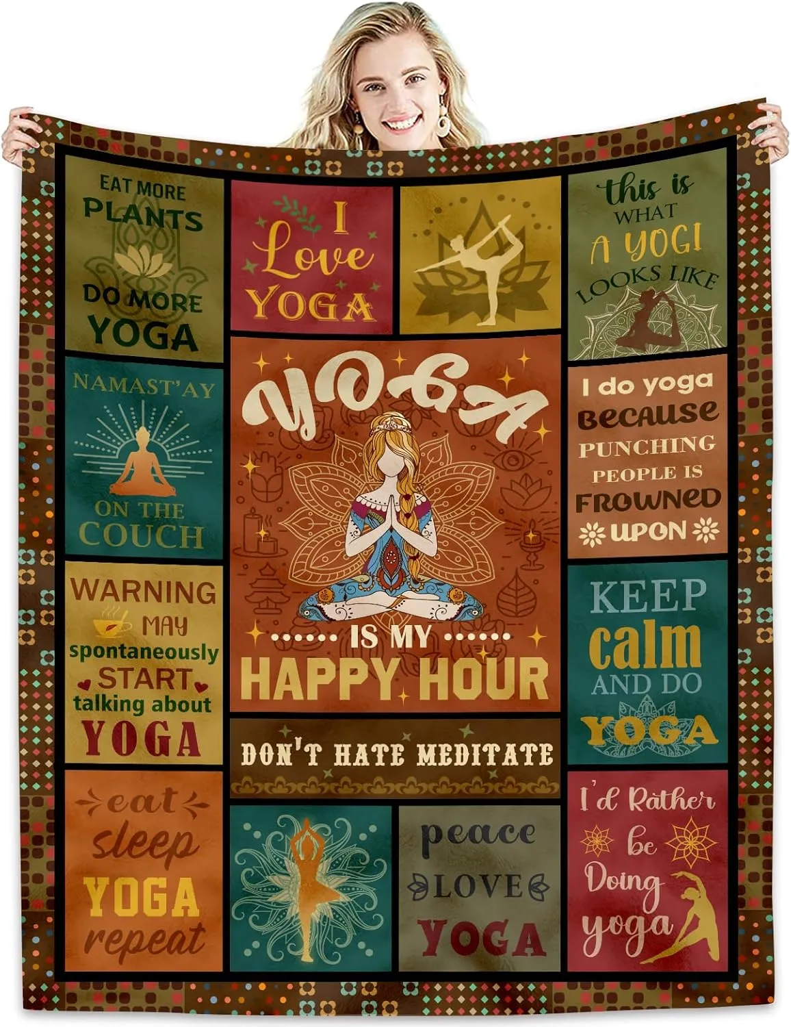 Yoga Gifts for Women Blanket 60"x50", Pilates Lover Gifts Ideas, Yoga Gifts for Yoga Instructor Teacher, Zen Meditation Gift Throws