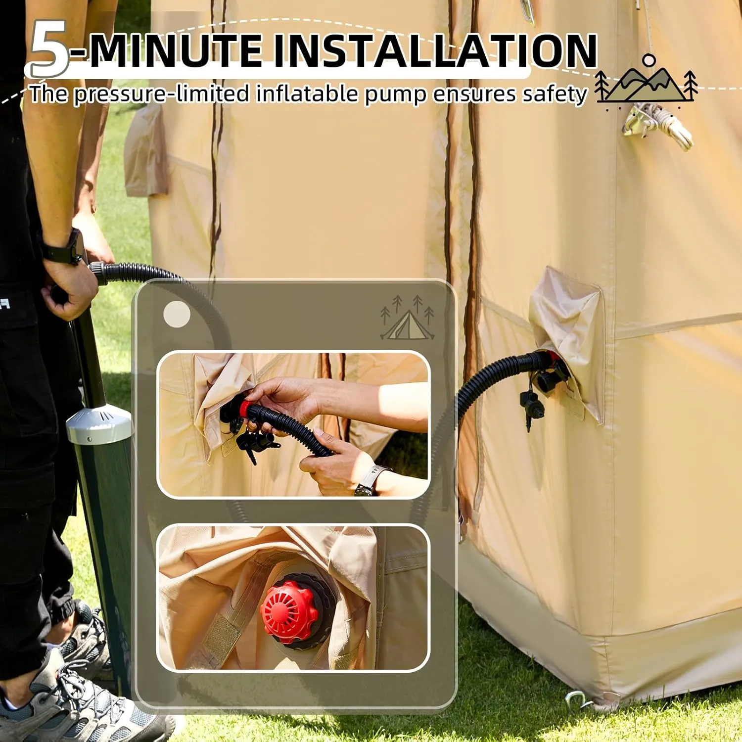 YOLENY Inflatable Tents for Camping, 4/6/8/10/12 Person Tent with TPU Skylight, Mesh Windows, Stove Jack & Pump, Easy Setup 4 Season Glamping Tent, Waterproof & Windproof