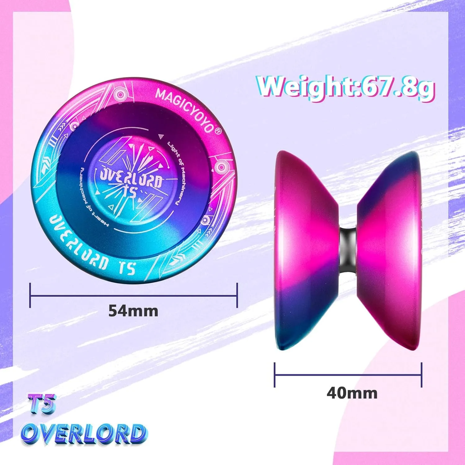 YOSTAR T5 Overlord Unresponsive Yoyo for Kids/Adults, Dual Purpose Metal Professional With Responsive Bearing for Beginners   12 Strings   Case Bag (Blue Pink Gradient)