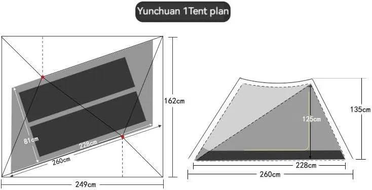 Yun Chuan Double-Sided Silicon-Coated Double A Pyramid 15D Nylon rodless Camping Hiking Outdoor Tent (Four Seasons 1person Full Set)