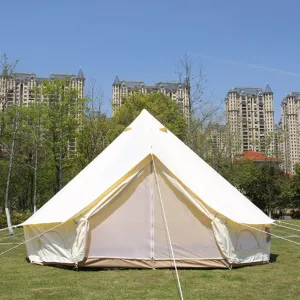 Yurt Tents Bell Tent Oxford Cloth 4-Season Pyramid Tent Family Teepee Camping Tent with Stove Hole for Outdoor Hunting Glamping Hello