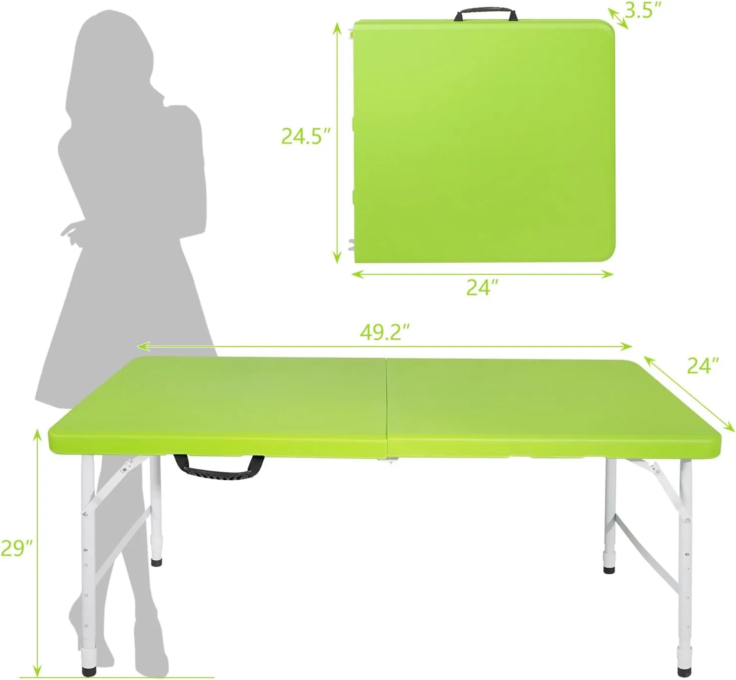 ZeHuoGe Portable Folding Table,Lightweight Picnic Party Dining Camp Table, Folding Banquet Table,Multifunctional Camping Table (Green, 4ft)