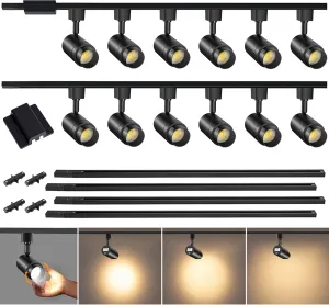 Zoomable 12-Light LED Track Lighting Kit with 13FT H Track Lighting Rail & Floating Canopy Connector, Modern Kitchen Track Lighting Fixtures Ceiling Spotlight, 12W Track Heads 3000K Black