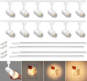Zoomable 12 Lights LED Track Lighting Kit with 13FT H Type Track Lighting Rails, Dimmable White Track Lighting Fixtures Ceiling Modern Kitchen Spot Track Light Heads, 3000K CRI90  12W 1000lm