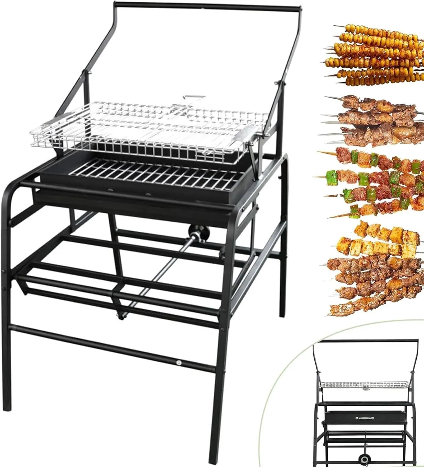ZTGL Upgrade, Stainless Steel Rotating Grill, 360° Rotating Charcoal Grills, Portable BBQ Grill, Heavy Duty Square Outdoor Detachable BBQ Grill for Camping Park Party
